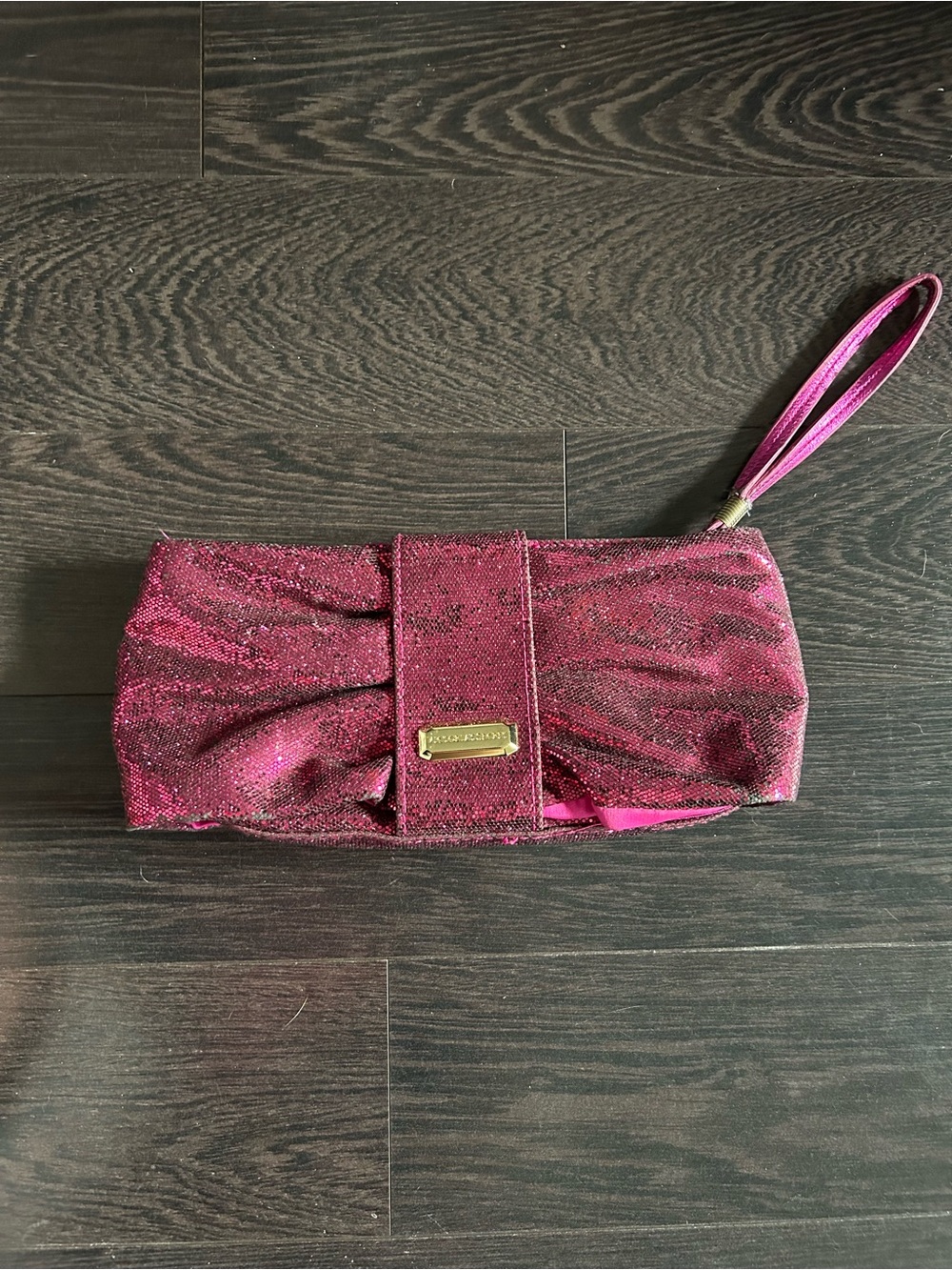 Victoria's Secret Shimmer Fuchsia Pink Bow Clutch Wristlet Bag